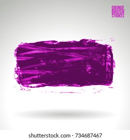 Purple brush stroke and texture. Grunge vector abstract hand - painted element. Underline and border design.