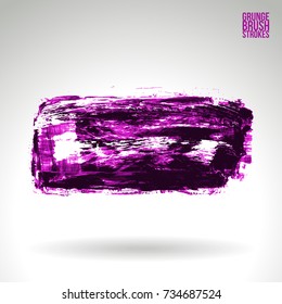 Purple brush stroke and texture. Grunge vector abstract hand - painted element. Underline and border design.