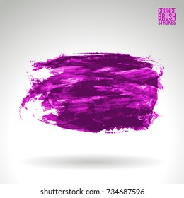 Purple brush stroke and texture. Grunge vector abstract hand - painted element. Underline and border design.