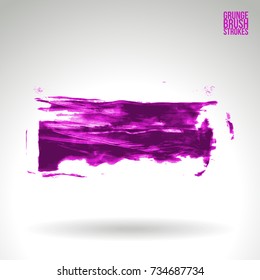 Purple brush stroke and texture. Grunge vector abstract hand - painted element. Underline and border design.