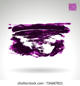 Purple brush stroke and texture. Grunge vector abstract hand - painted element. Underline and border design.