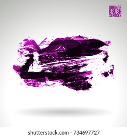 Purple brush stroke and texture. Grunge vector abstract hand - painted element. Underline and border design.
