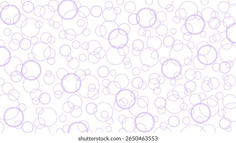 Paarse bellen op een witte achtergrond, behang met schijven, cirkels, luchtbellen. Vluchteffect, lichte luchtige tekening.