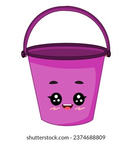 Purple bucket with cute happy face smiling vector illustration isolated on white background