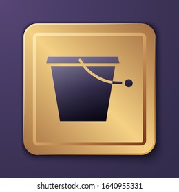 Purple Bucket icon isolated on purple background. Gold square button. Vector Illustration