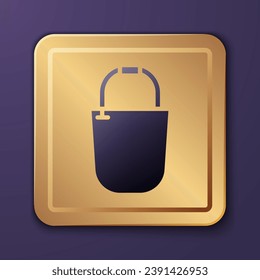Purple Bucket icon isolated on purple background. Gold square button. Vector