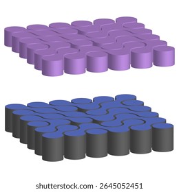 Blocos de construção roxos. Elementos de construção de brinquedos. Tijolos de plástico vetorial. Peças de jogo modulares.