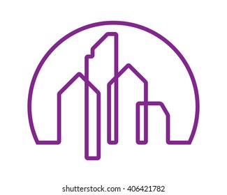 purple building cityscape skyscraper construction architecture image icon logo