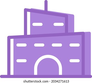 Purple building with small windows, illustration, vector, on a white background.