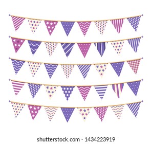 Purple bunting, design elements for decoration of greetings cards, invitations etc, vector eps10 illustration