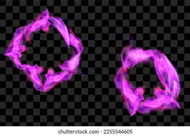 Purple burning shape flame sign. Blank triangle fire with electric power around frame lights. The best stock photo image orange electric power