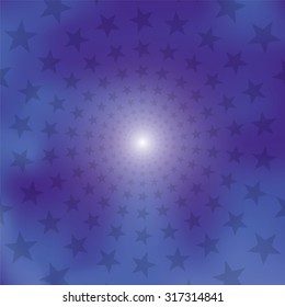 Purple burst and stars vector background.