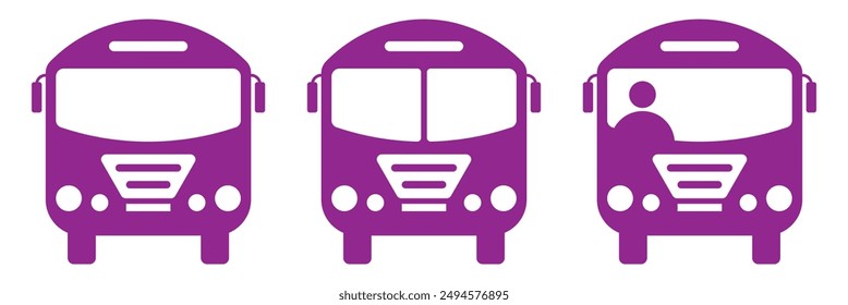 Purple bus icon set. vector illustration. eps 10