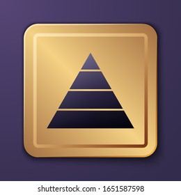 Purple Business pyramid chart infographics icon isolated on purple background. Pyramidal stages graph elements. Gold square button. Vector Illustration