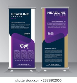 Purple Business Roll Up Banner flat design template ,Abstract Geometric banner template Vector illustration set, abstract presentation template