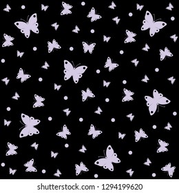 Purple butterflies pattern on black background