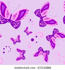 Purple butterflies seamless vector pattern. Vector illustration.