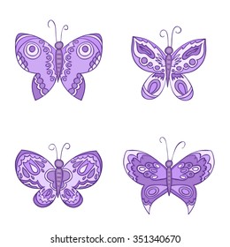 purple butterflies - vector set, isolated on white background 