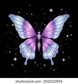 Purple Butterfly with Elegant Wings on Cosmic Starry Background