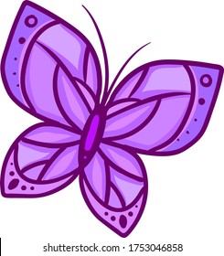 Purple butterfly , illustration, vector on white background