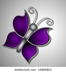 Purple butterfly on a silver background