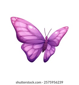 Purple butterfly on white background. Colorful winged insect, moth. Vector isolated element