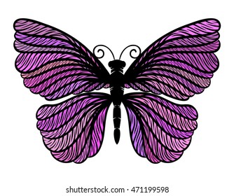 Purple butterfly on a white background. Vector illustration.