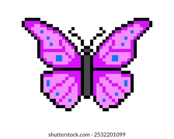 Purple butterfly in pixel style. Vector illustration