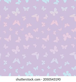 Purple butterfly rainbow girly vector pattern, seamless repeat background with butterfly silhouettes, pastel design.