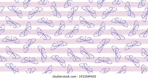Patrón de fondo de banda de mariposa púrpura. Diseño de patrón de repetición sin inconvenientes, patrón de primavera.