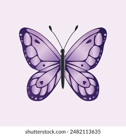 Purple butterfly vector illustration on light purple background.