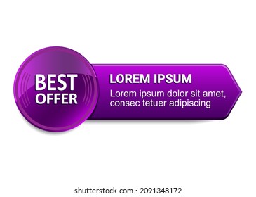 Botón púrpura con banner para el diseño de texto. Elemento de diseño de vectores.
