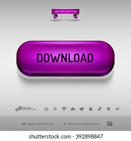 Purple button for webdesign or app on the gray background with shadow. Vector design elements.