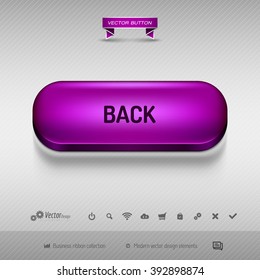 Purple button for webdesign or app on the gray background with shadow. Vector design elements.