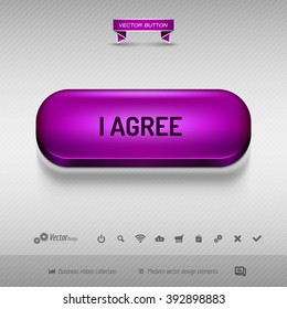 Purple button for webdesign or app on the gray background with shadow. Vector design elements.