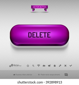 Purple button for webdesign or app on the gray background with shadow. Vector design elements.