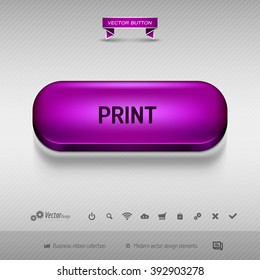 Purple button for webdesign or app on the gray background with shadow. Vector design elements.
