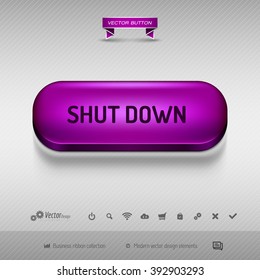 Purple button for webdesign or app on the gray background with shadow. Vector design elements.
