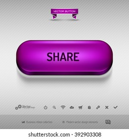 Purple button for webdesign or app on the gray background with shadow. Vector design elements.