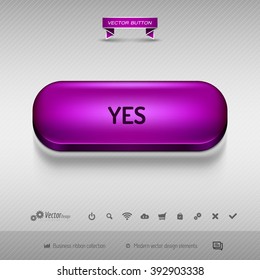 Purple button for webdesign or app on the gray background with shadow. Vector design elements.