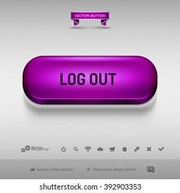 Purple button for webdesign or app on the gray background with shadow. Vector design elements.