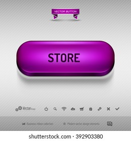 Purple button for webdesign or app on the gray background with shadow. Vector design elements.
