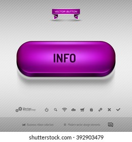 Purple button for webdesign or app on the gray background with shadow. Vector design elements.