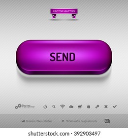 Purple button for webdesign or app on the gray background with shadow. Vector design elements.