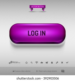 Purple button for webdesign or app on the gray background with shadow. Vector design elements.