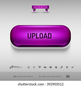 Purple button for webdesign or app on the gray background with shadow. Vector design elements.