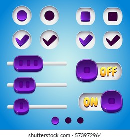 Purple buttons. GUI and UI elements.