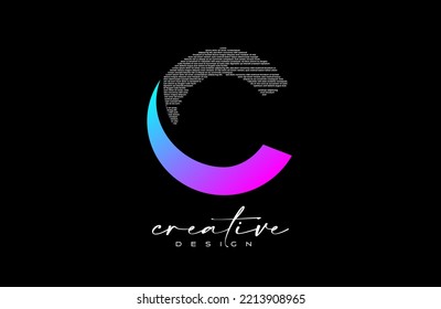 Purple C Letter Logo Design with Creative letter c made of Black text font Texture Vector. Graphic Icon C Letter Logo illustration.