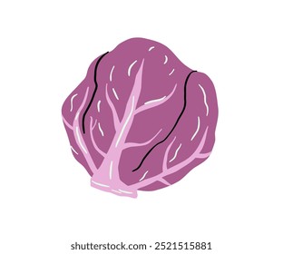 Repollo morado dibujado a mano. Verduras, comida saludable. Ilustración vectorial en estilo plano.