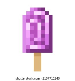 Purple cabbage ice cream stick pixel art. Vector illustration.
